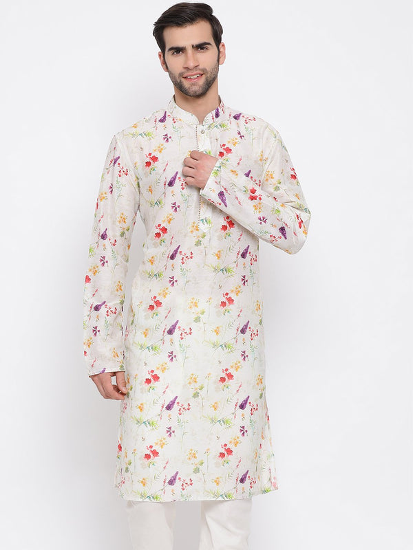 Men's Cream Cotton Blend Kurta - Vastramay