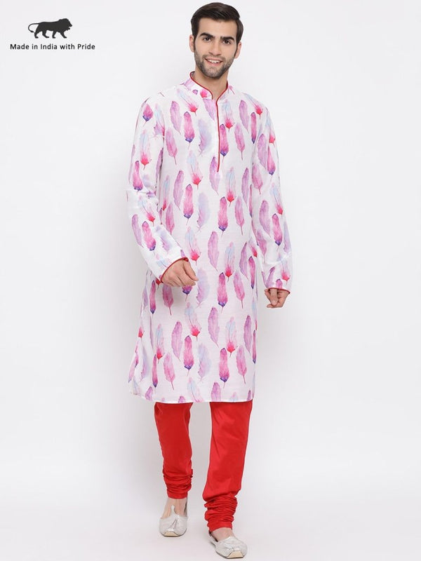 Men's Pink Cotton Blend Kurta and Pyjama Set - Vastramay