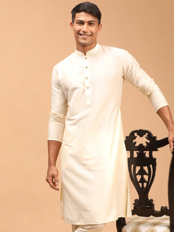 Jashvi Men's Cream Viscose Rayon Kurta