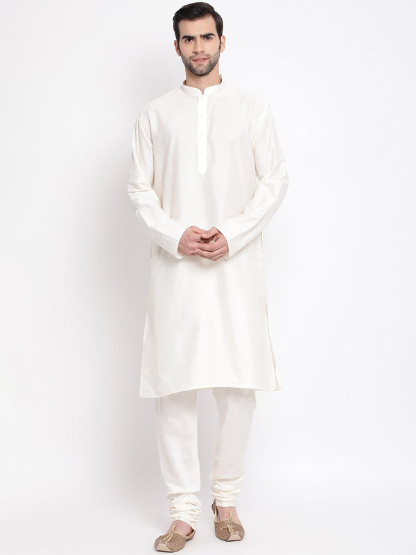 Men's Cream Viscose Rayon Kurta Pyjama Set - Vastramay