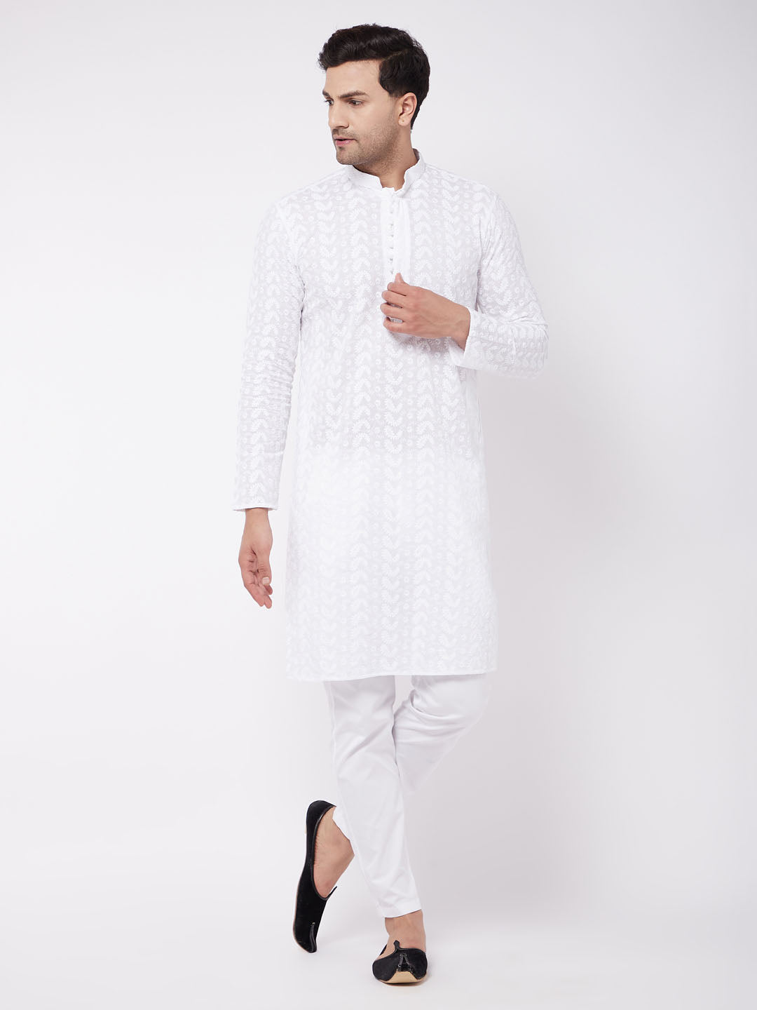 Men's White Pure Cotton Kurta Pyjama Set - Vastramay