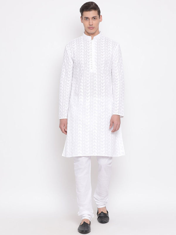 Jashvi Men's White Pure Cotton Kurta Pyjama Set