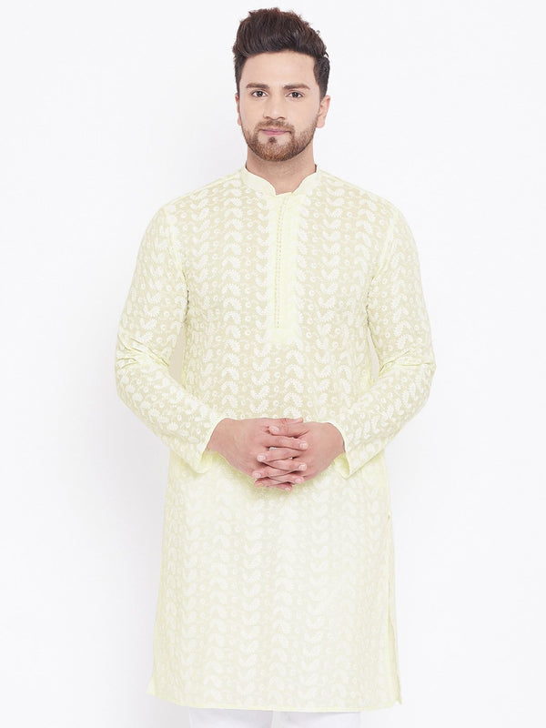 Men's Yellow Pure Cotton Chikankari Kurta - Vastramay