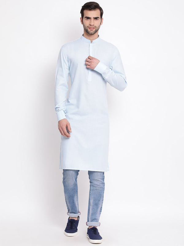 Jashvi Men's Blue Cotton Blend Kurta