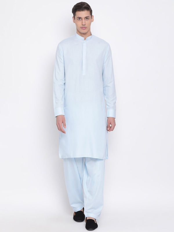 Men's Blue Cotton Blend Kurta and Pyjama Set - Vastramay