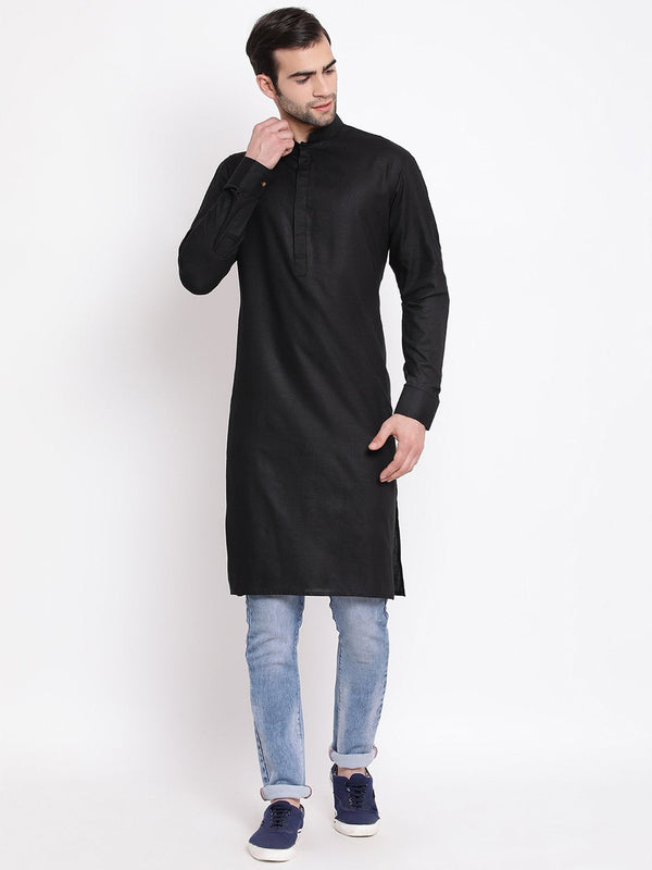 Men's Black Cotton Blend Kurta - Vastramay