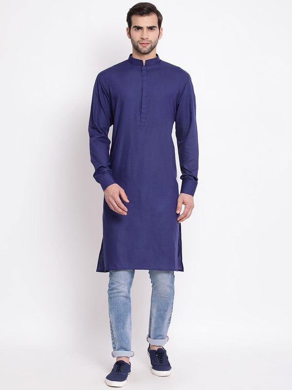 Men's Blue Cotton Blend Kurta - Vastramay