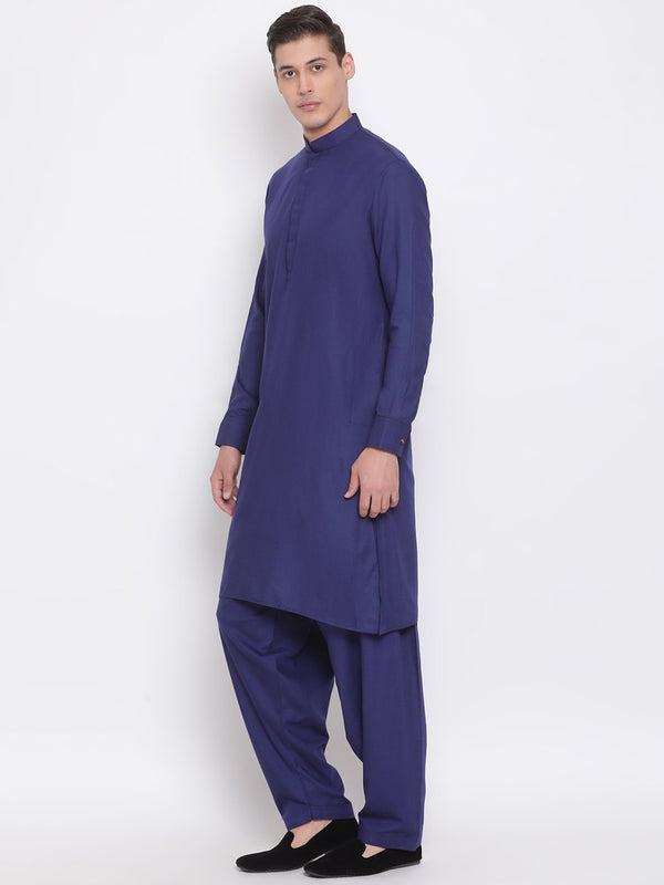 Men's Blue Cotton Blend Kurta and Pyjama Set - Vastramay