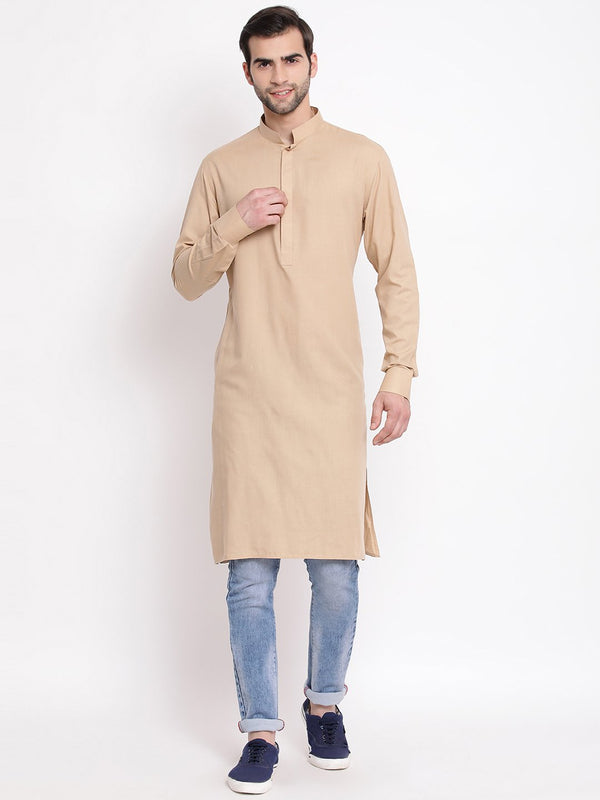 Men's Beige Cotton Blend Kurta - Vastramay