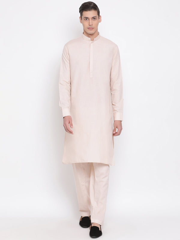 Men's Cream Cotton Blend Kurta and Pyjama Set - Vastramay