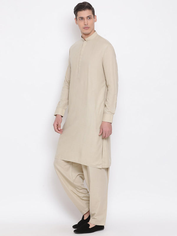 Men's Green Cotton Blend Kurta and Pyjama Set - Vastramay