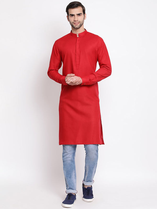 Men's Maroon Cotton Blend Kurta - Vastramay