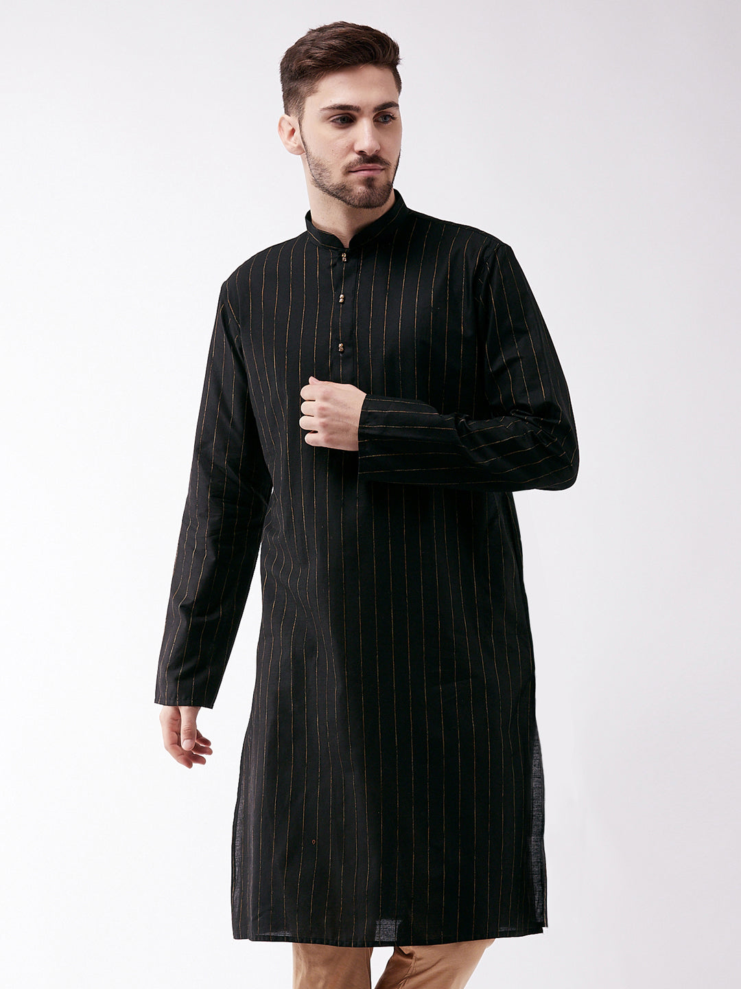 Men's Black Cotton Blend Kurta - Vastramay