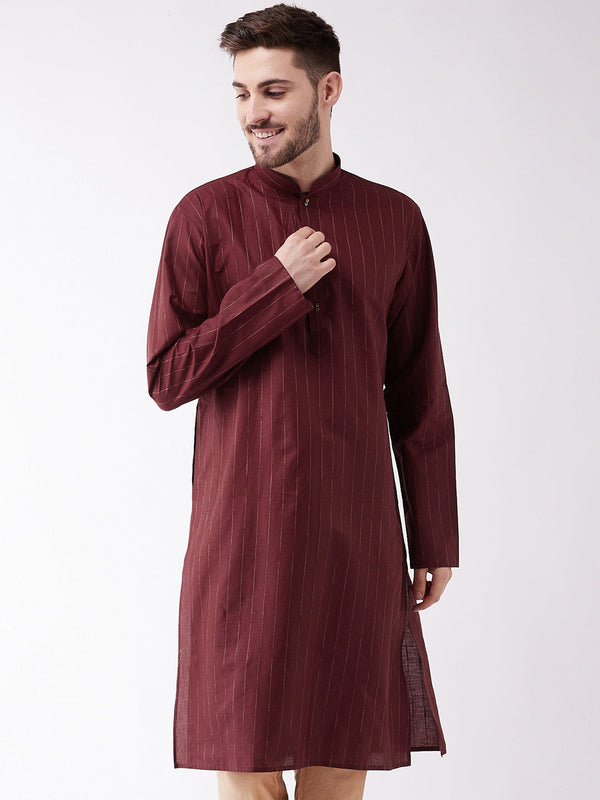 Jashvi Men's Maroon Cotton Blend Kurta