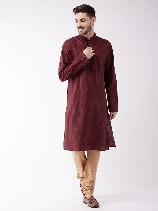 Jashvi Men's Maroon And Rose Gold Cotton Blend Kurta Pyjama Set