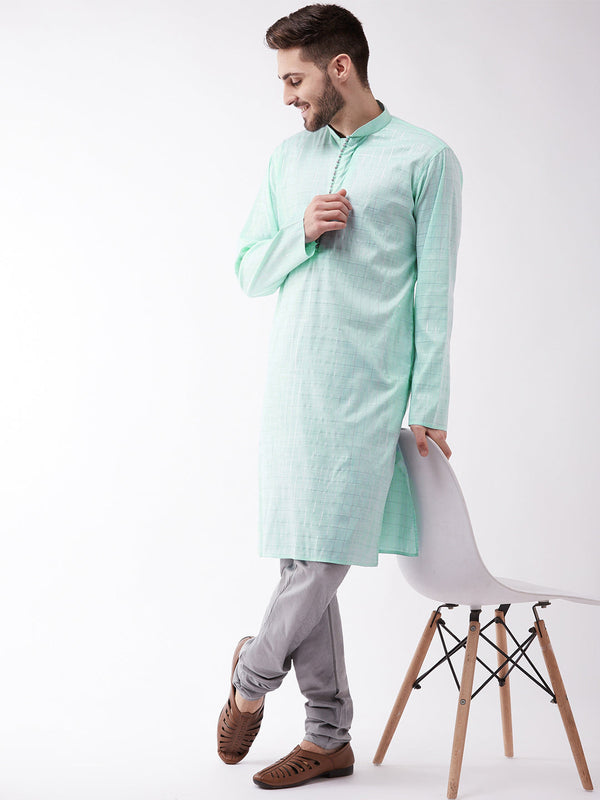 Men's Aqua Blue Cotton Blend Kurta - Vastramay