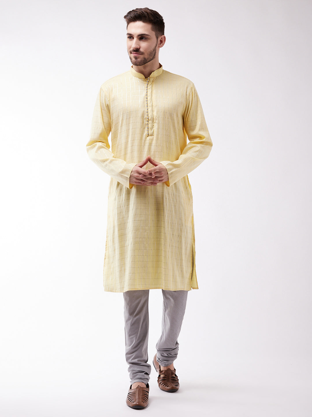 Men's Yellow Cotton Blend Kurta - Vastramay