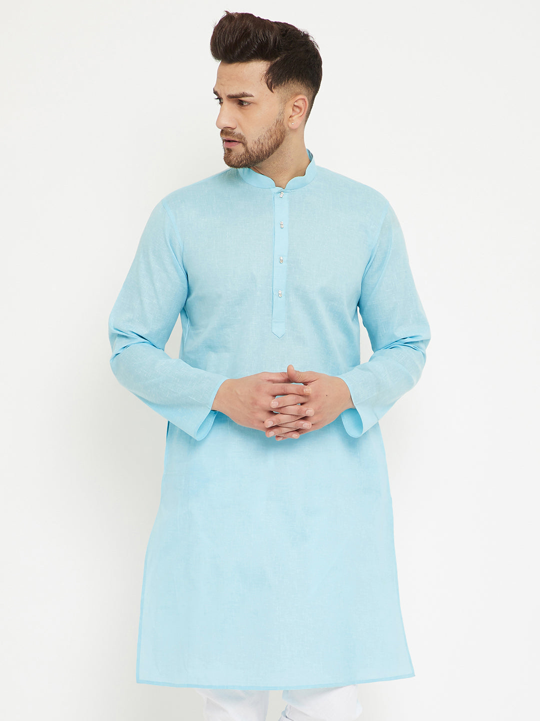 Men's Aqua Cotton Blend Kurta - Vastramay