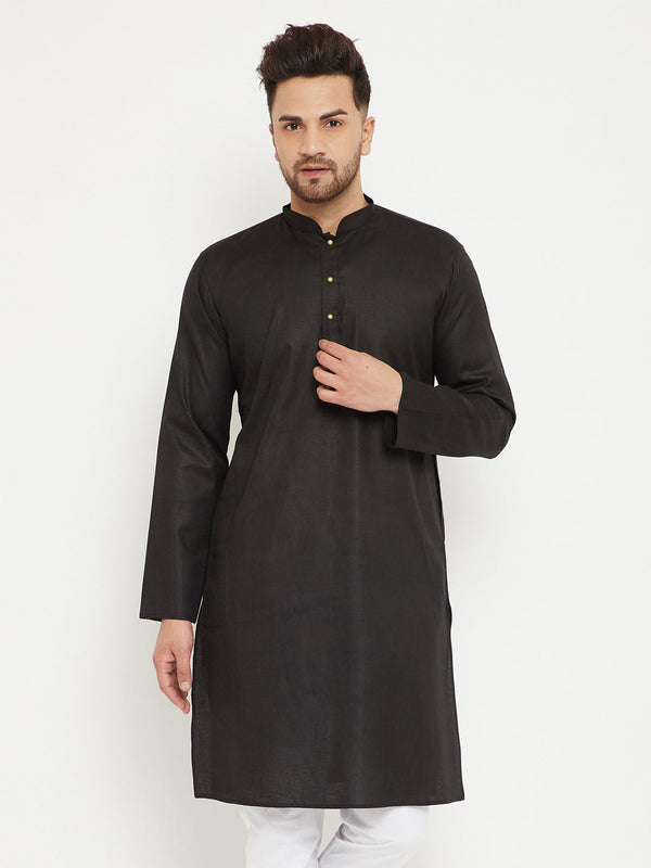 Jashvi Men's Black Cotton Blend Kurta