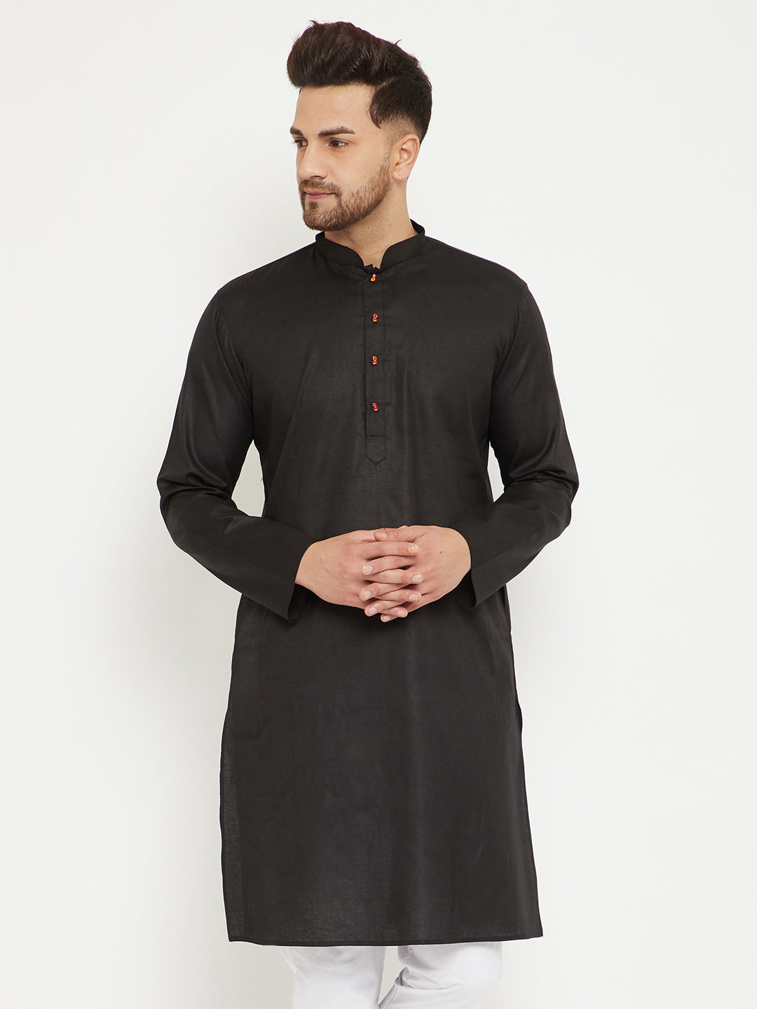 Men's Black Cotton Blend Kurta - Vastramay