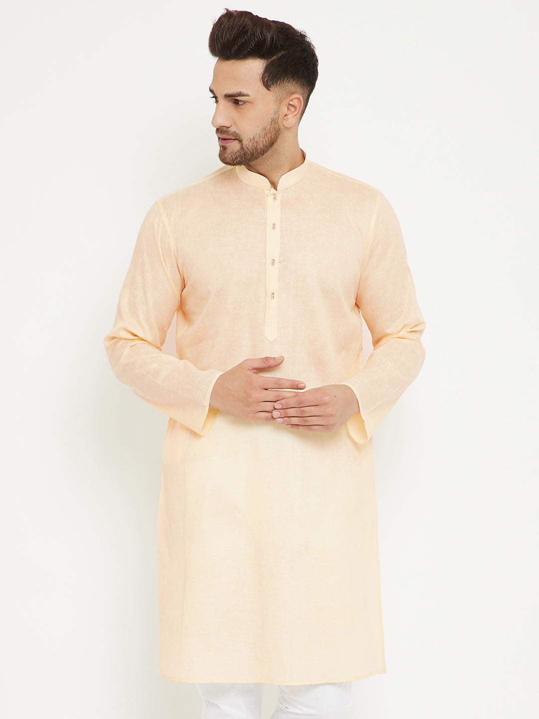 Men's Cream Cotton Blend Kurta - Vastramay