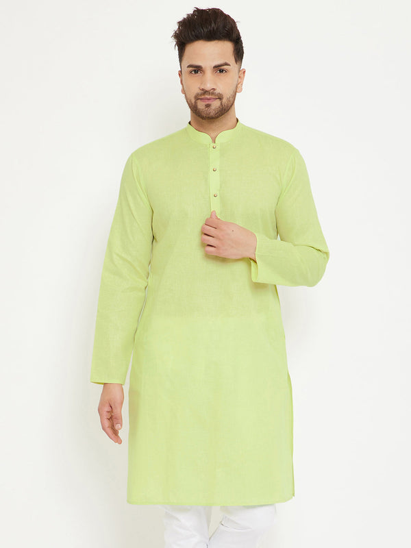 Jashvi Men's Green Cotton Blend Kurta