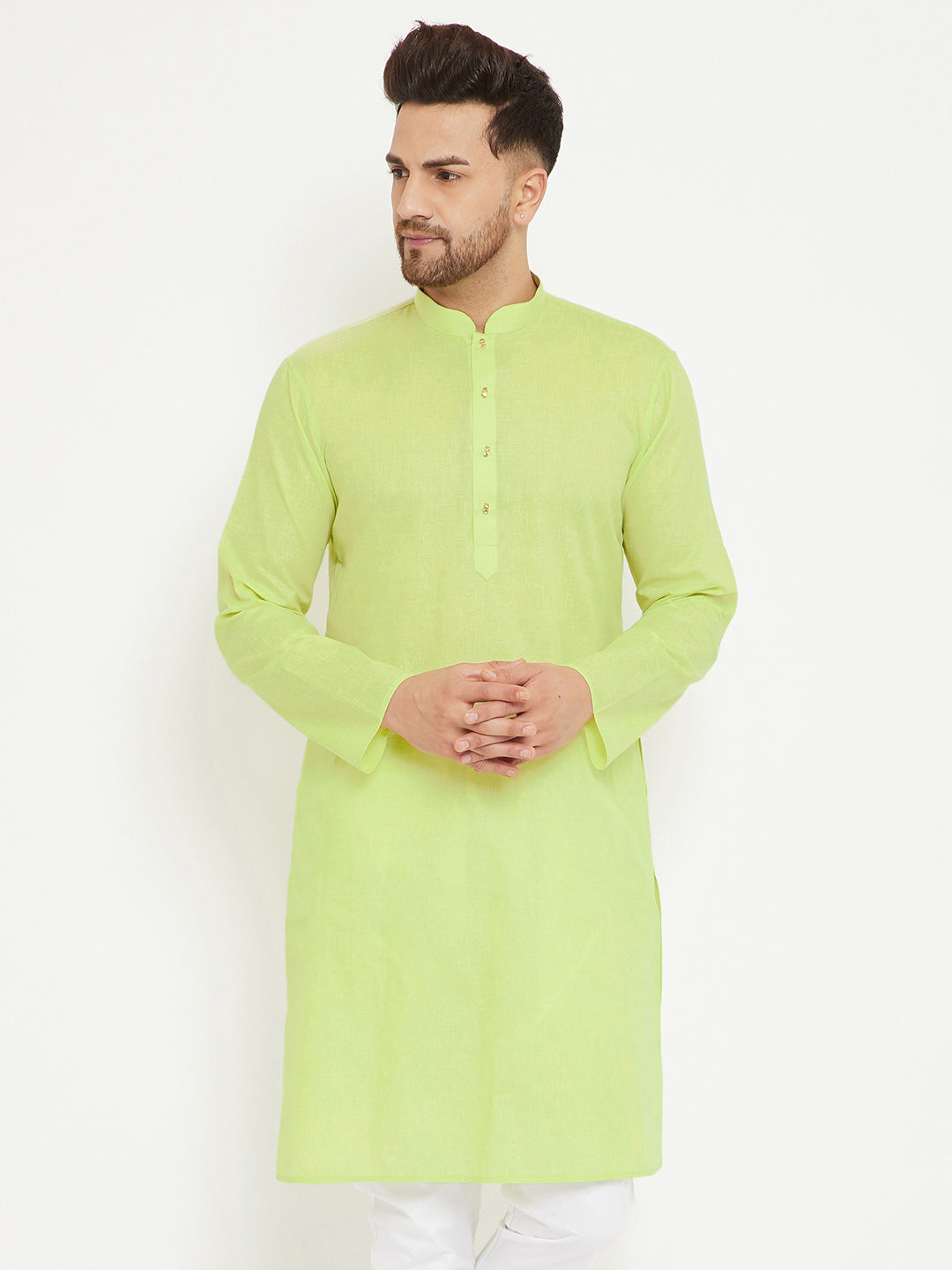 Men's Green Cotton Blend Kurta - Vastramay