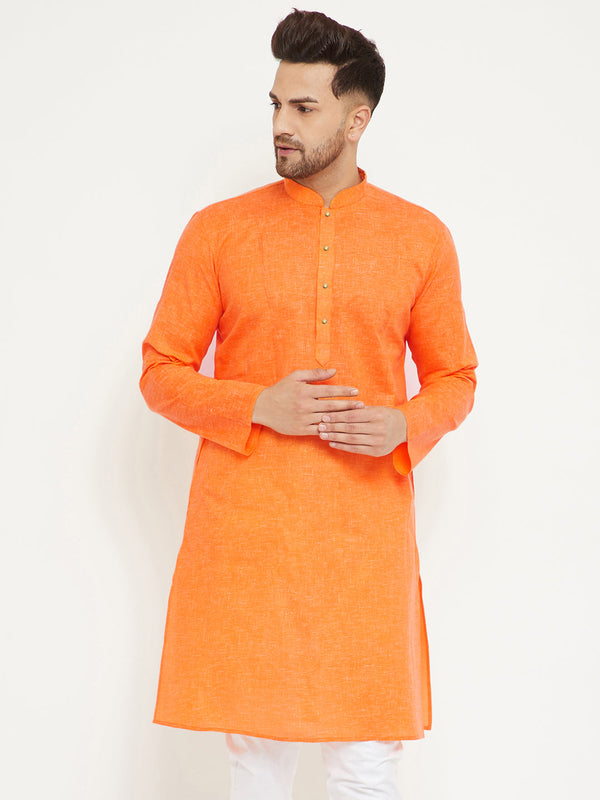 Jashvi Men's Orange Cotton Blend Kurta