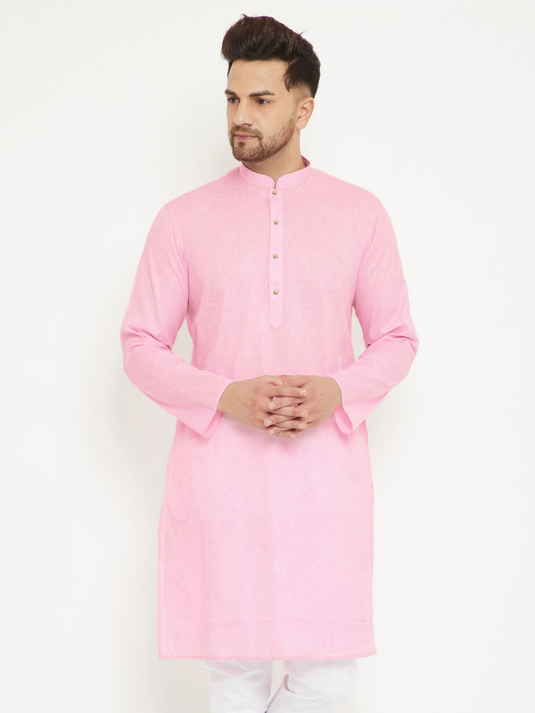 Jashvi Men's Pink Cotton Blend Kurta