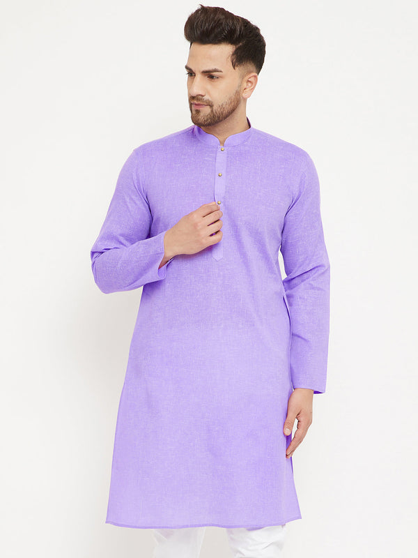 Jashvi Men's Purple Cotton Blend Kurta