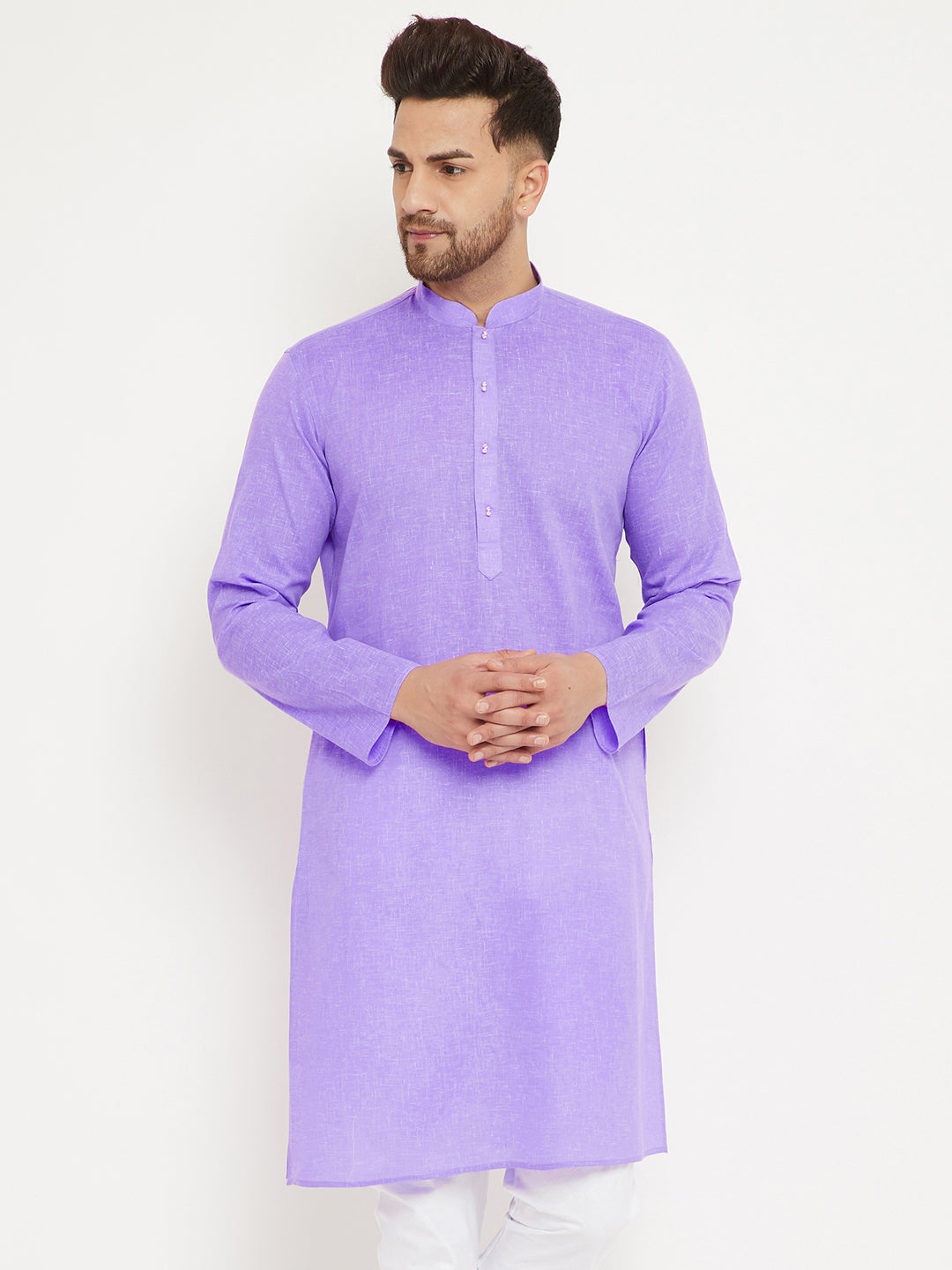 Men's Purple Cotton Blend Kurta - Vastramay