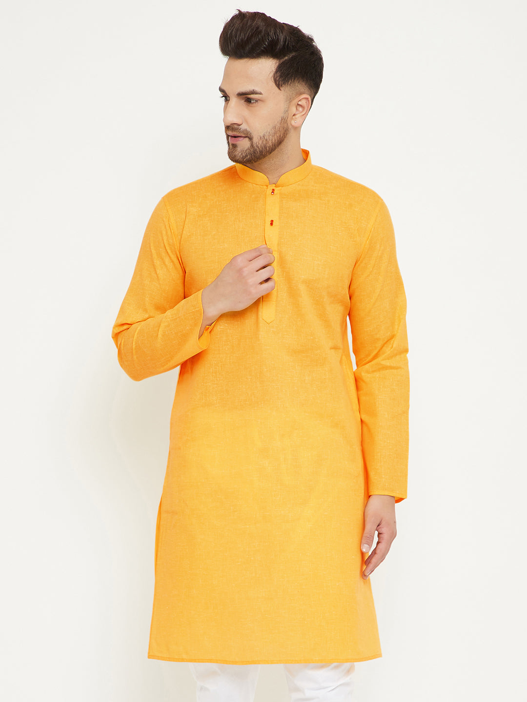 Men's Yellow Cotton Blend Kurta - Vastramay