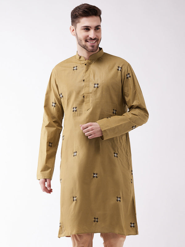 Jashvi Men's Chiku Cotton Blend Kurta