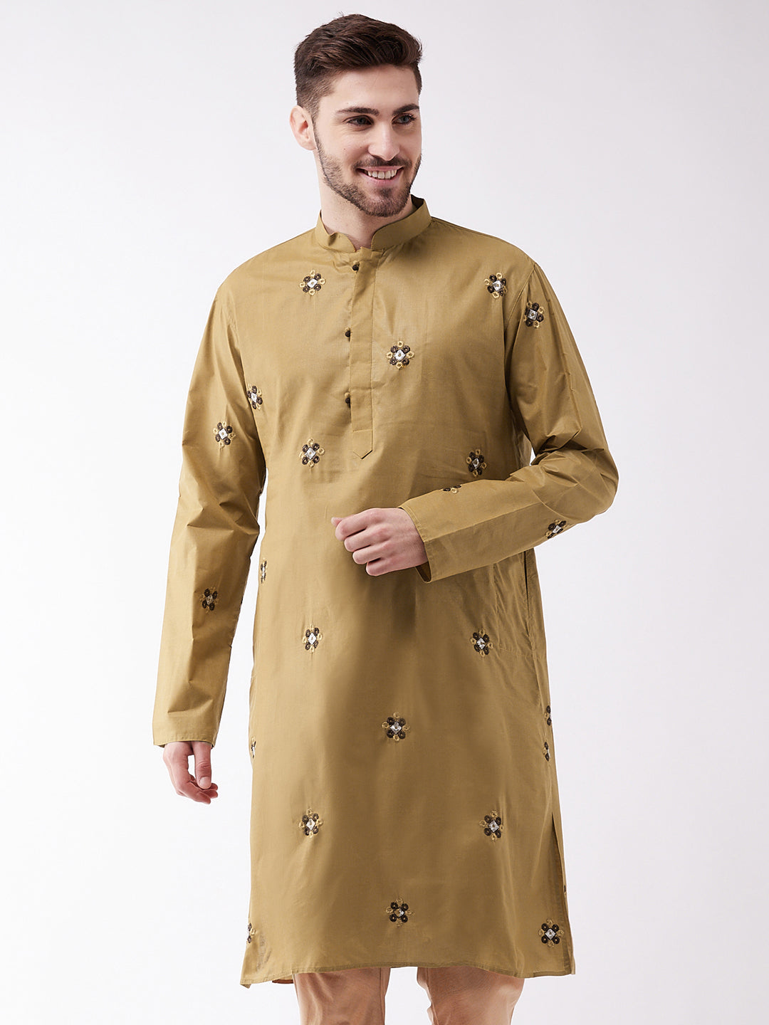 Men's Chiku And Rose Gold Kurta - Vastramay