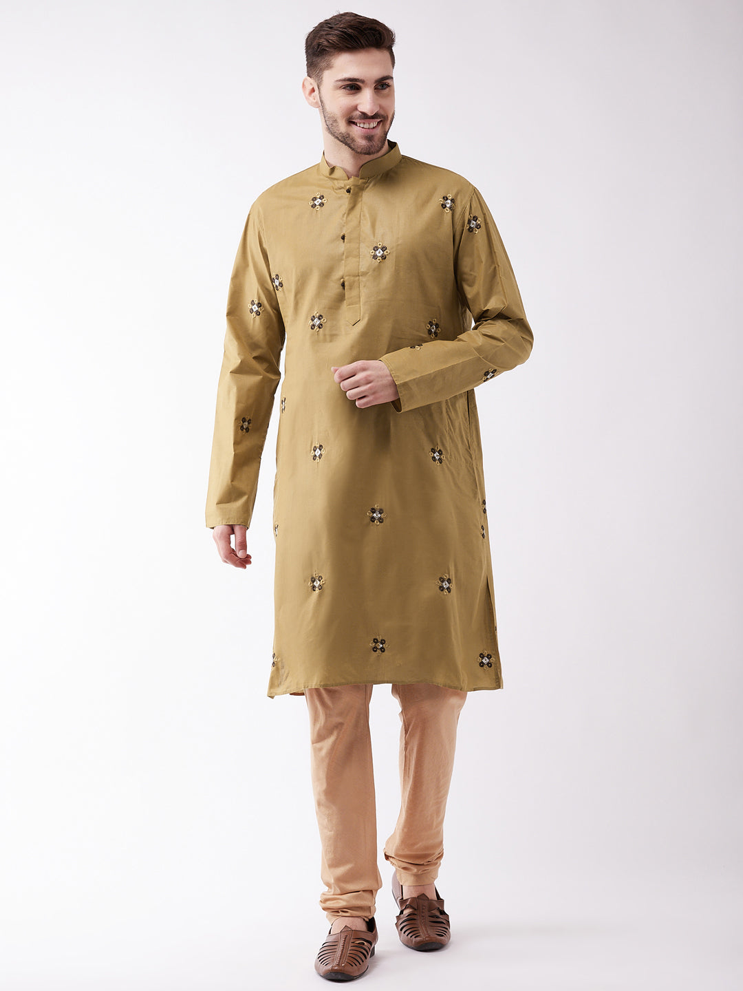 Men's Chiku And Rose Gold Kurta And Pyjama Set - Vastramay