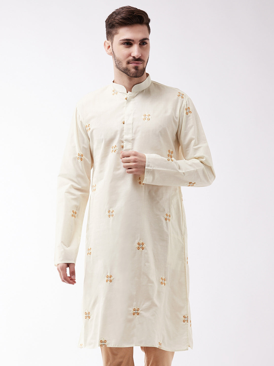 Men's Cream And Rose Gold Kurta - Vastramay