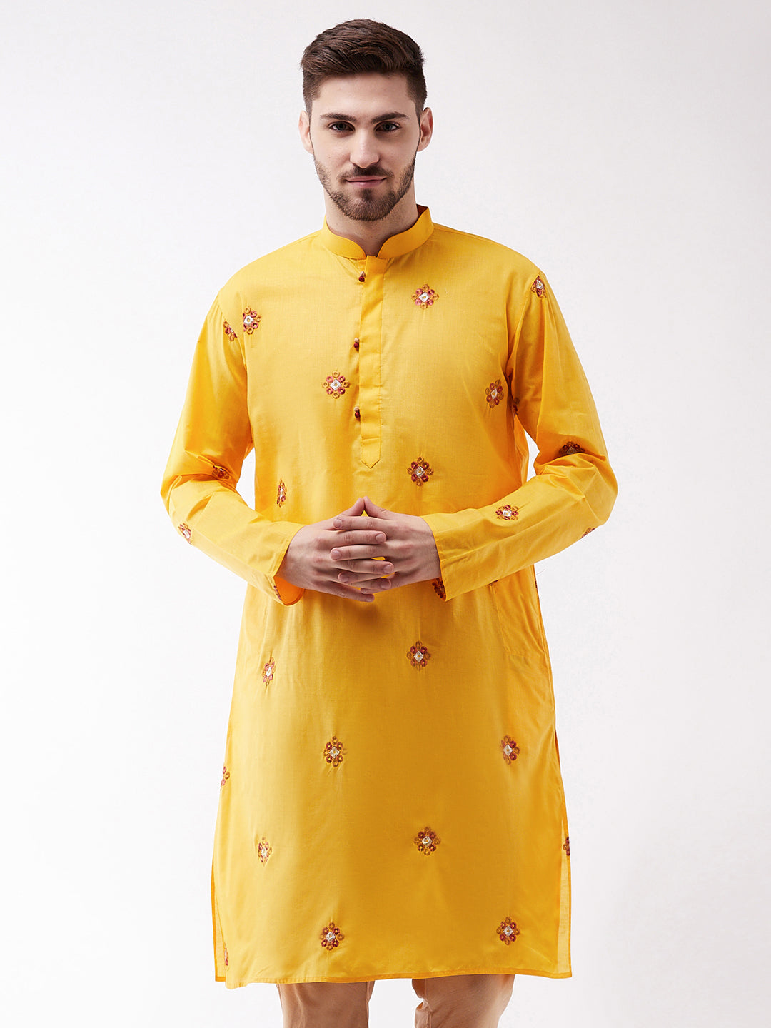 Men's Yellow And Rose Gold Kurta - Vastramay