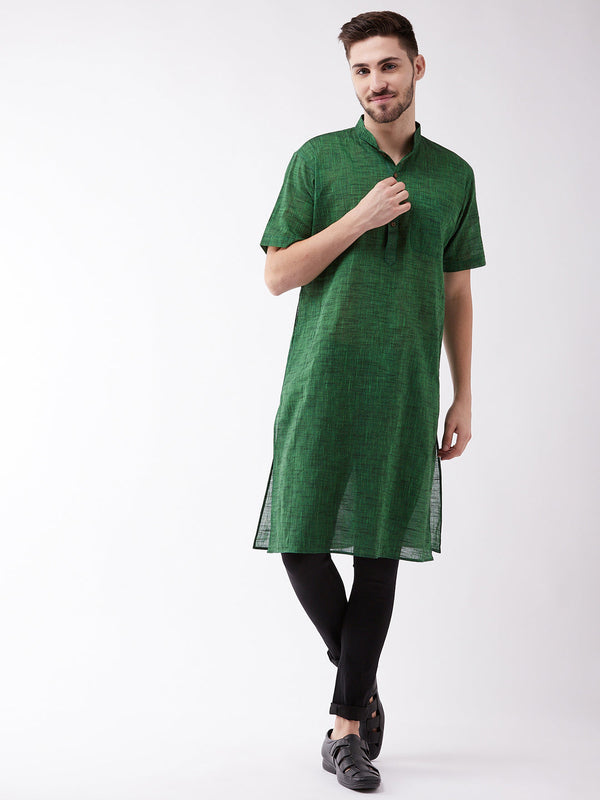 Jashvi Men's Solid Green Pure Cotton Kurta