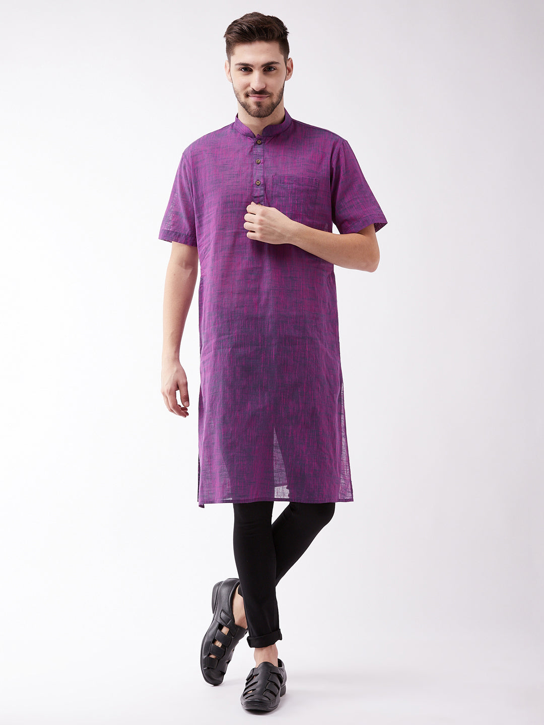 Men's Solid Purple Pure Cotton Kurta - Vastramay