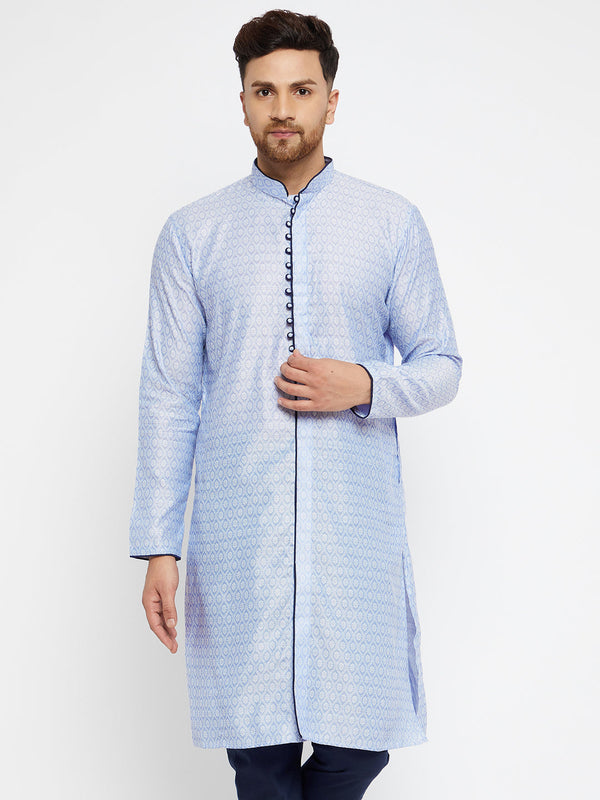 Jashvi Men's Lavender Silk Blend Kurta