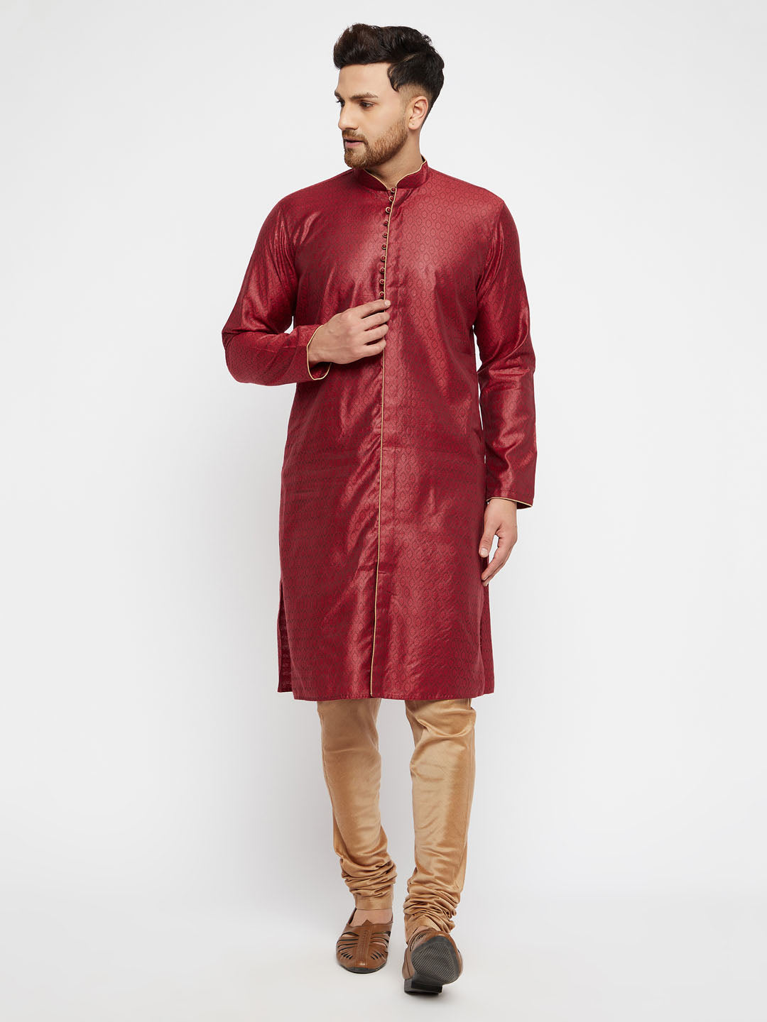 Men's Green Silk Blend Kurta Pyjama Set - Vastramay