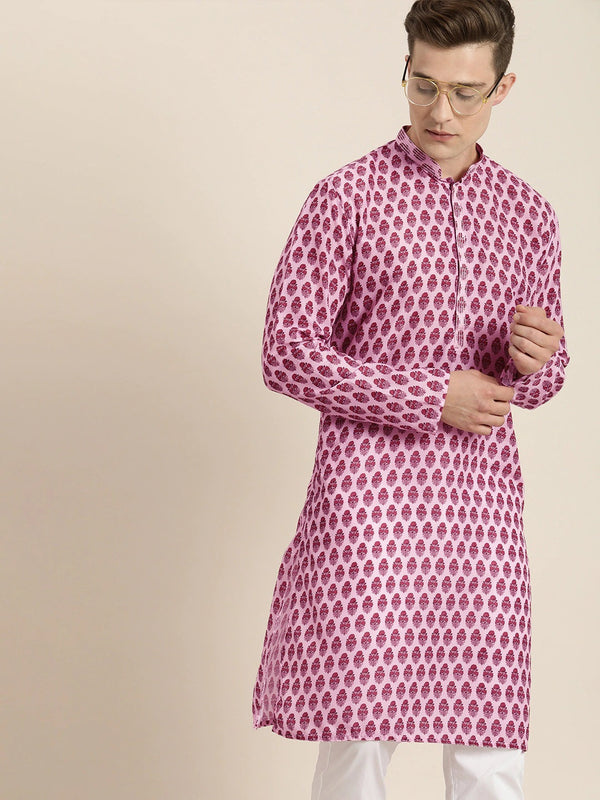 Jashvi Men's Pink Cotton Blend Kurta