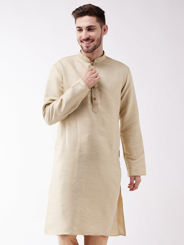 Jashvi Men's Beige Silk Blend Kurta