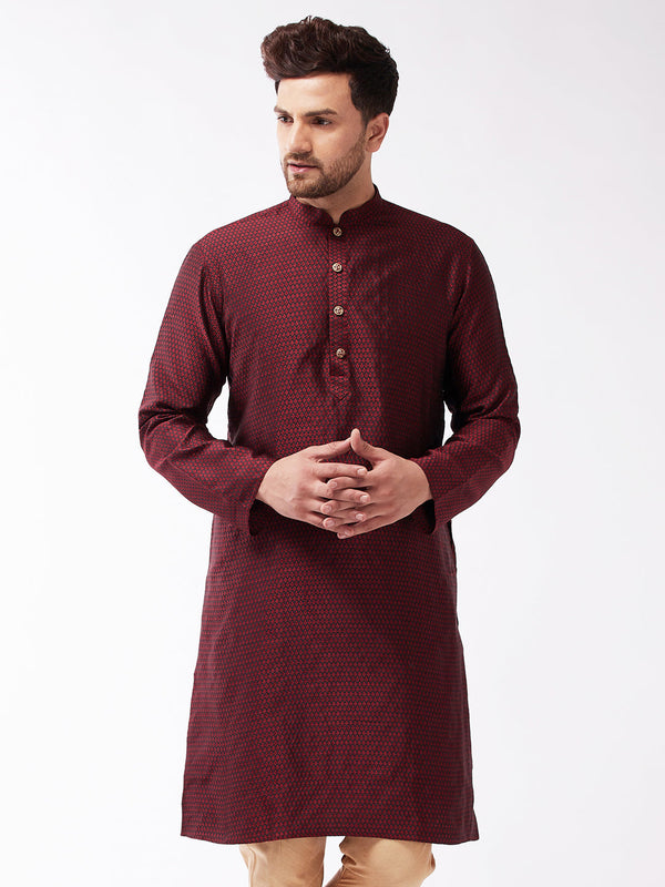 Jashvi Men's Maroon Silk Blend Kurta