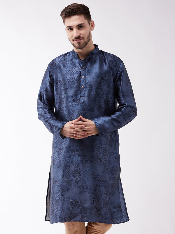 Jashvi Men's Blue Silk Blend Kurta