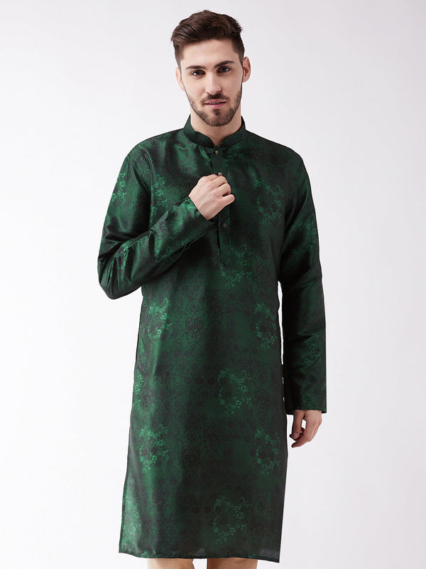 Jashvi Men's Green Silk Blend Kurta