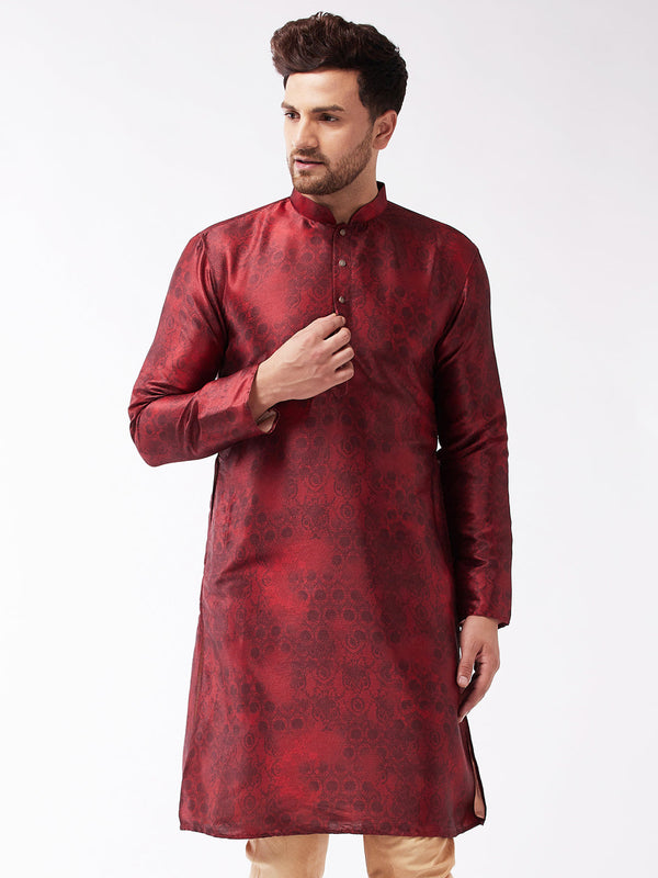 Jashvi Men's Maroon Silk Blend Kurta