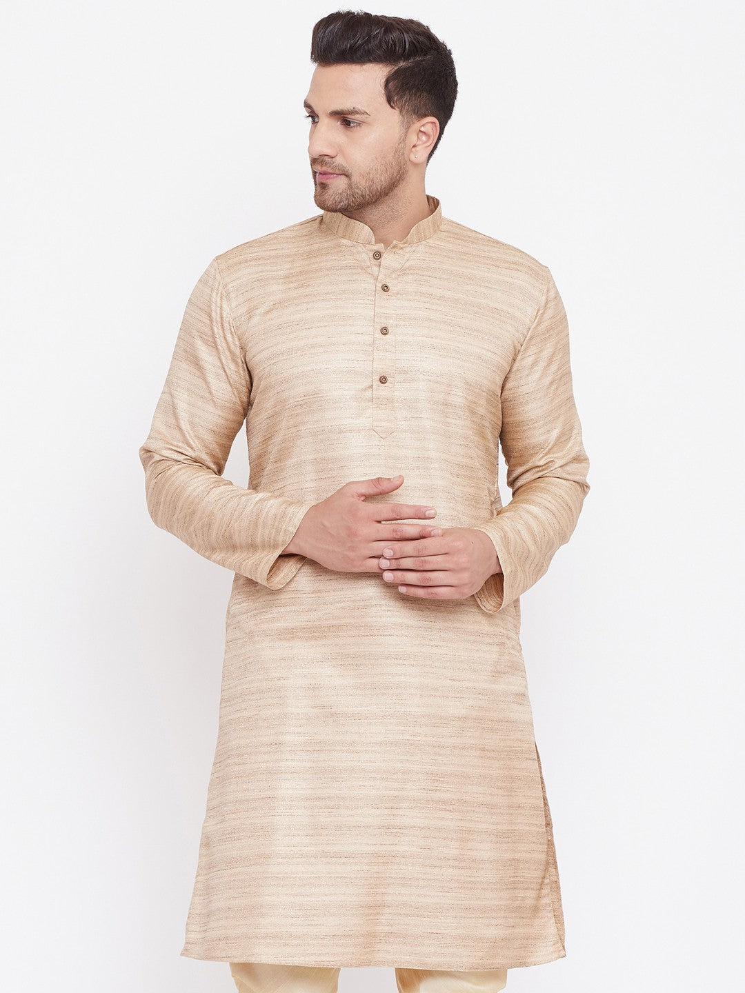 Men's Beige Silk Blend Kurta - Vastramay