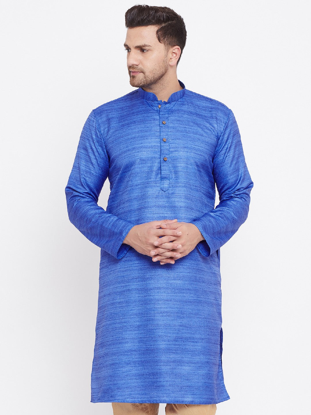 Men's Blue Silk Blend Kurta - Vastramay