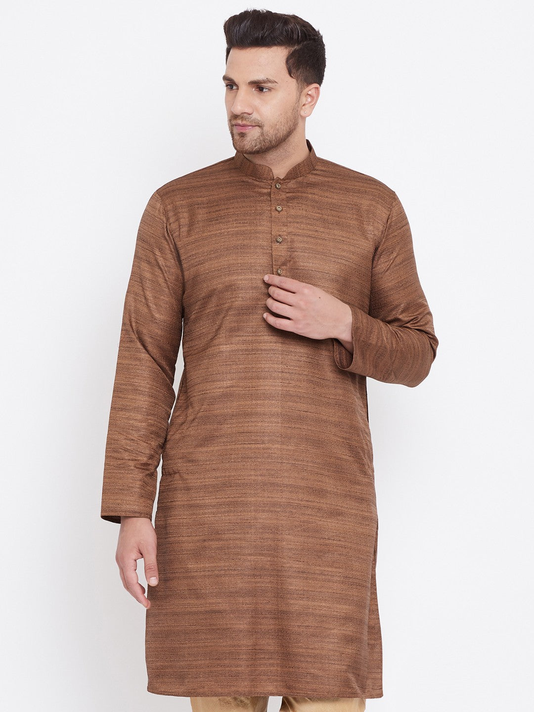 Men's Coffee Brown Silk Blend Kurta - Vastramay